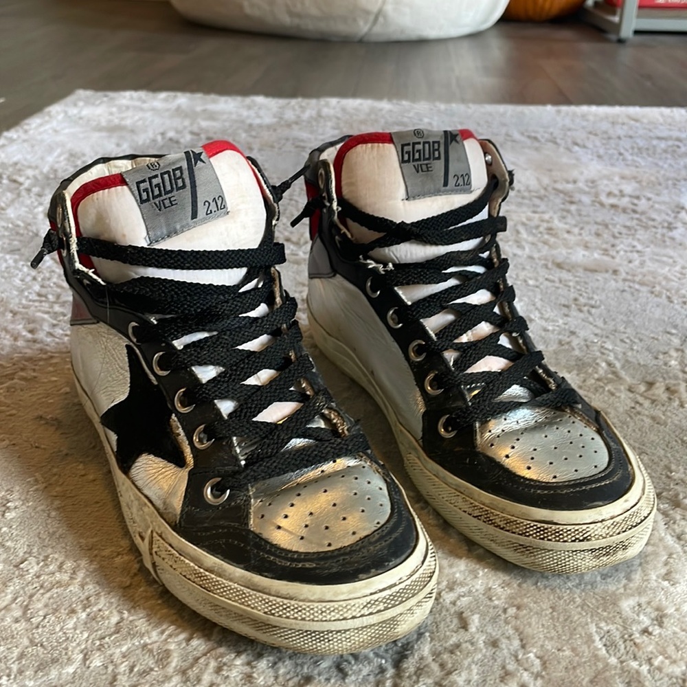 Golden Goose Red Black and Silver Sneakers